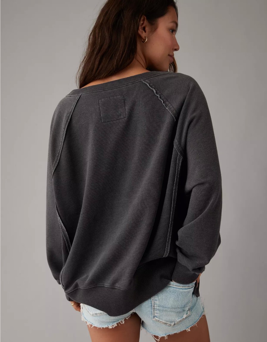 Women American Eagle | Ae Big Hug Oversized Notch Neck Sweatshirt