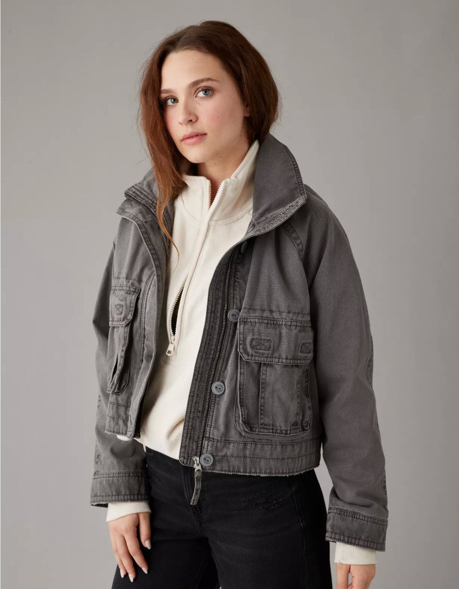 Women American Eagle | Ae Cropped Cargo Jacket