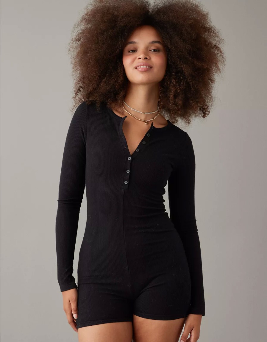 Women American Eagle | Ae Long-Sleeve Knit Henley Onesie