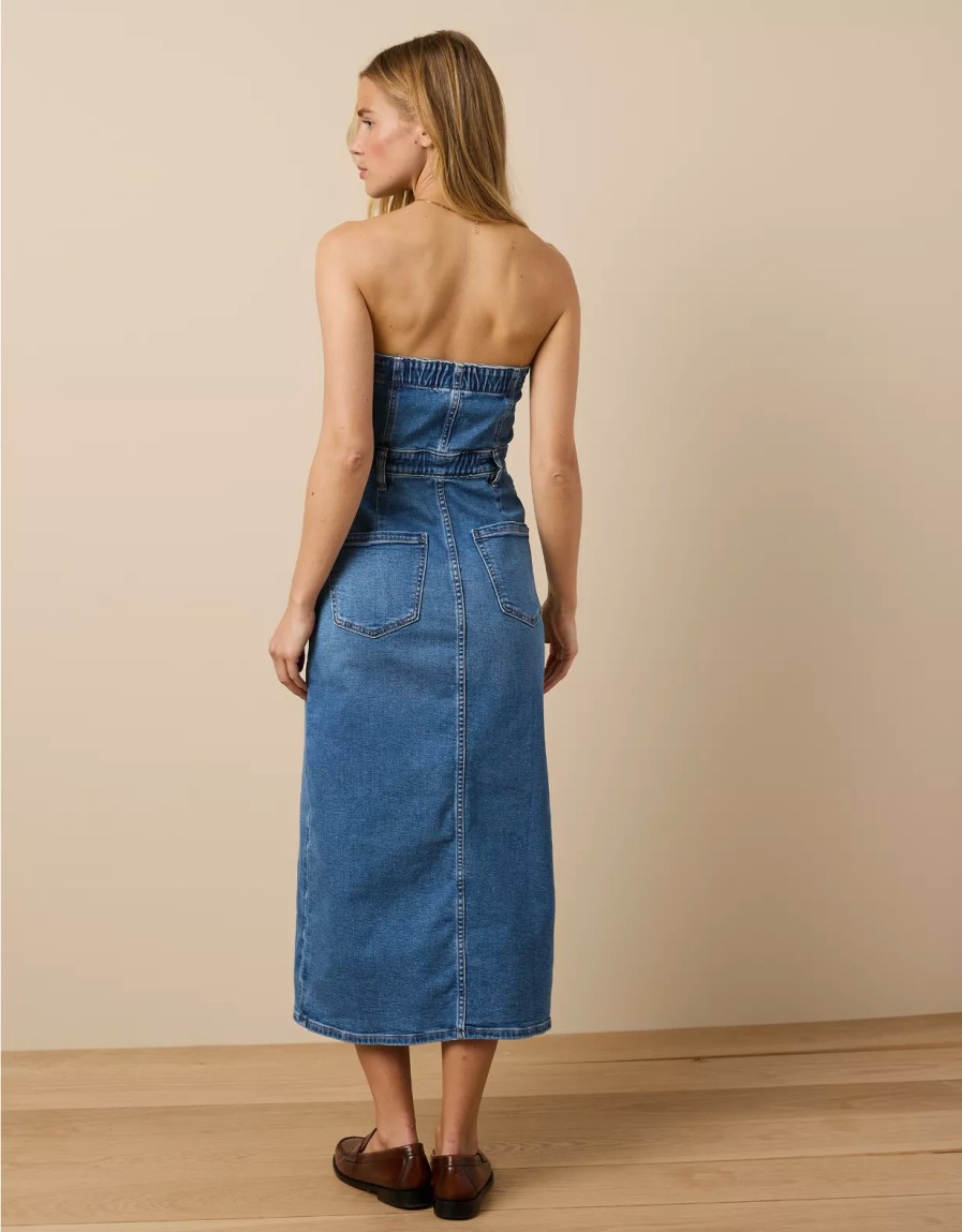 Women American Eagle | Ae Denim Tube Top Midi Dress