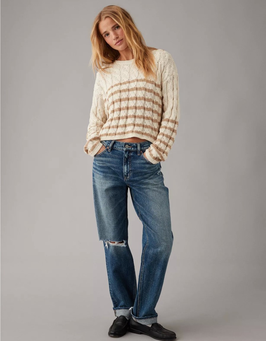 Women American Eagle | Ae Cropped Cable-Knit Sweater