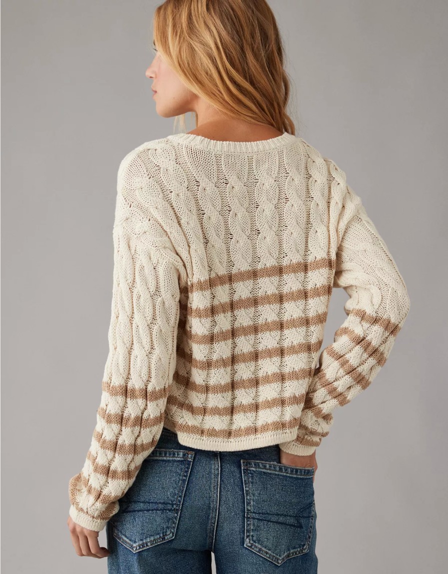 Women American Eagle | Ae Cropped Cable-Knit Sweater