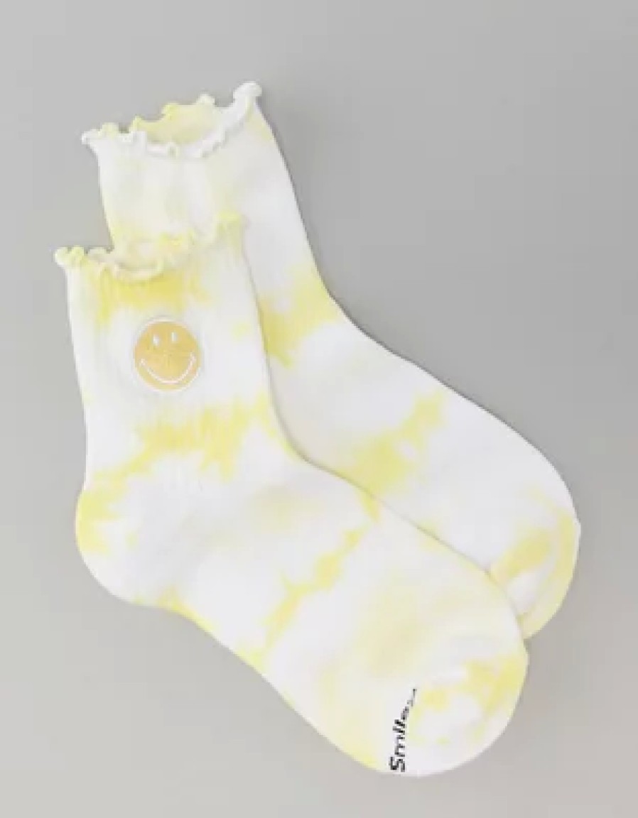 Women American Eagle | Ae Embroidered Smiley Ruffle Boyfriend Socks