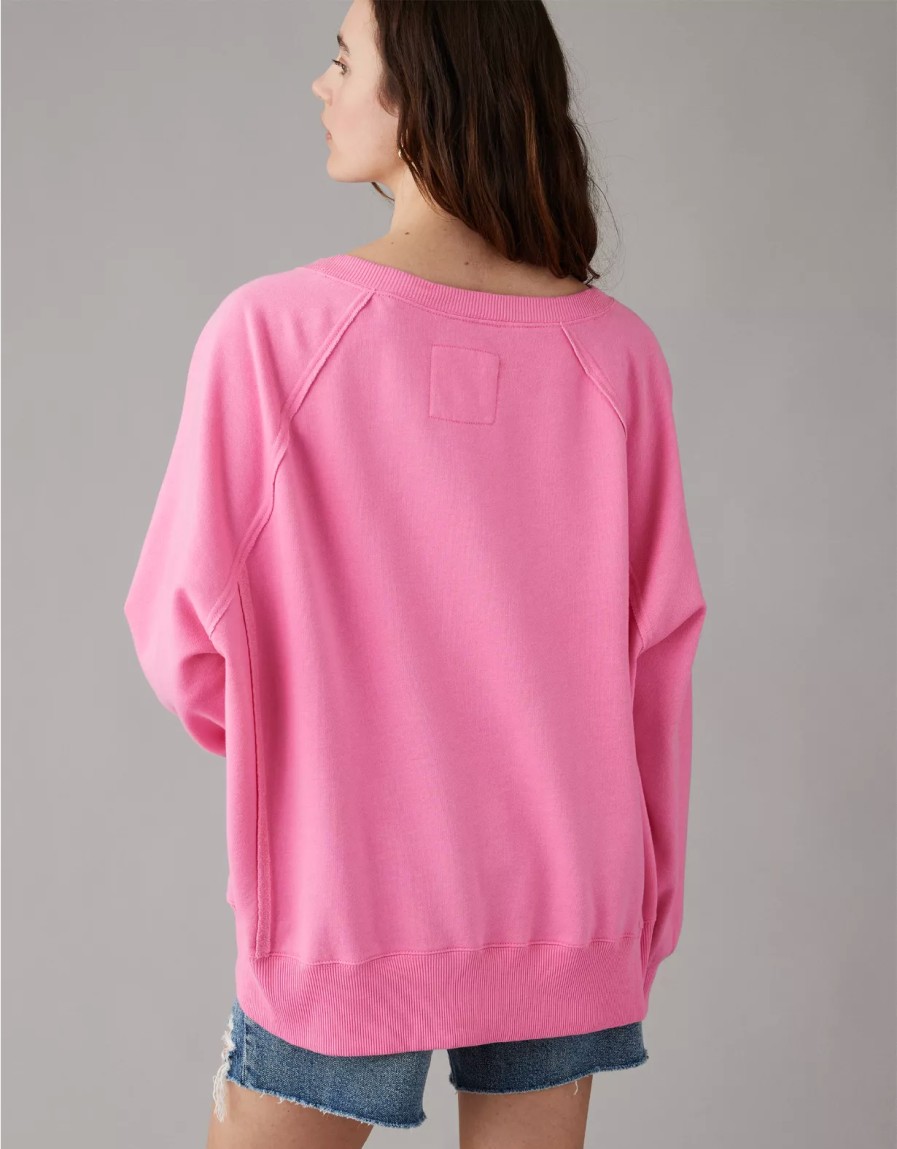 Women American Eagle | Ae Big Hug Oversized Notch Neck Sweatshirt