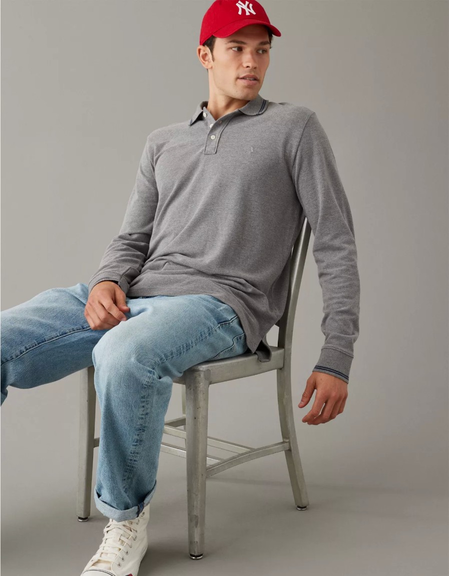 Men American Eagle | Ae Long-Sleeve Polo Shirt