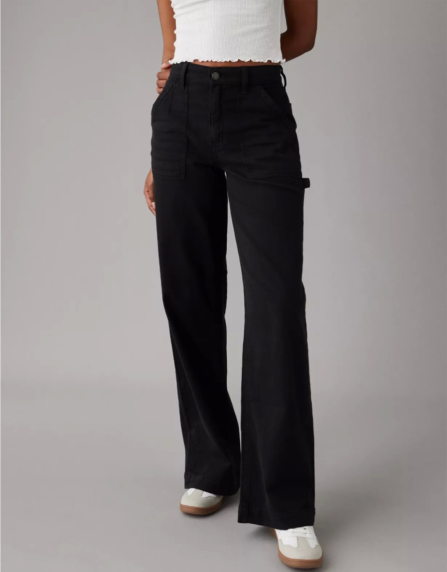 Women American Eagle | Ae Dreamy Drape Stretch Super High-Waisted Baggy Wide-Leg Pant