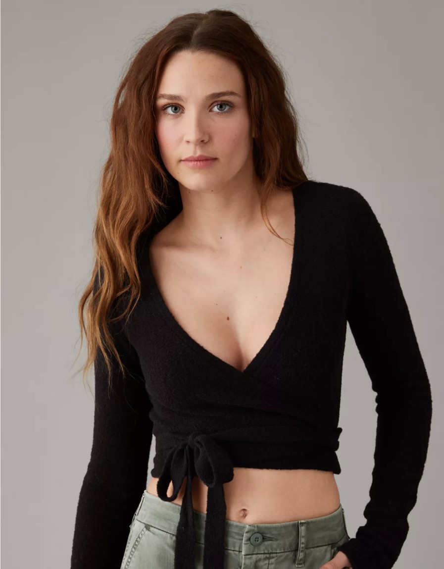 Women American Eagle | Ae Cropped Ballet Wrap Cardigan