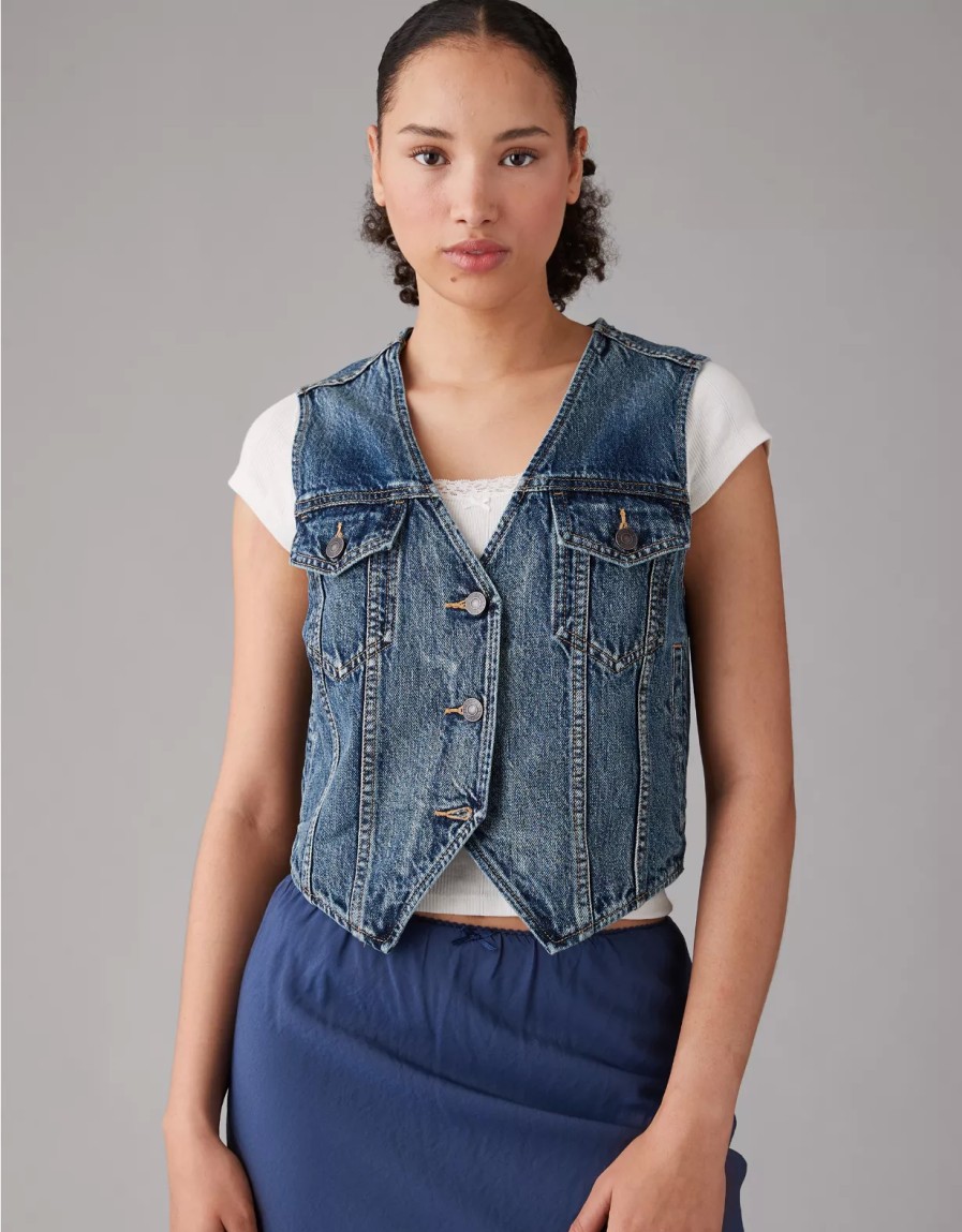 Women American Eagle | Ae Boyfriend Denim Vest