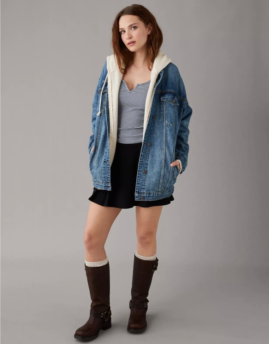 Women American Eagle | Ae Strigid Oversized Denim Boyfriend Jacket