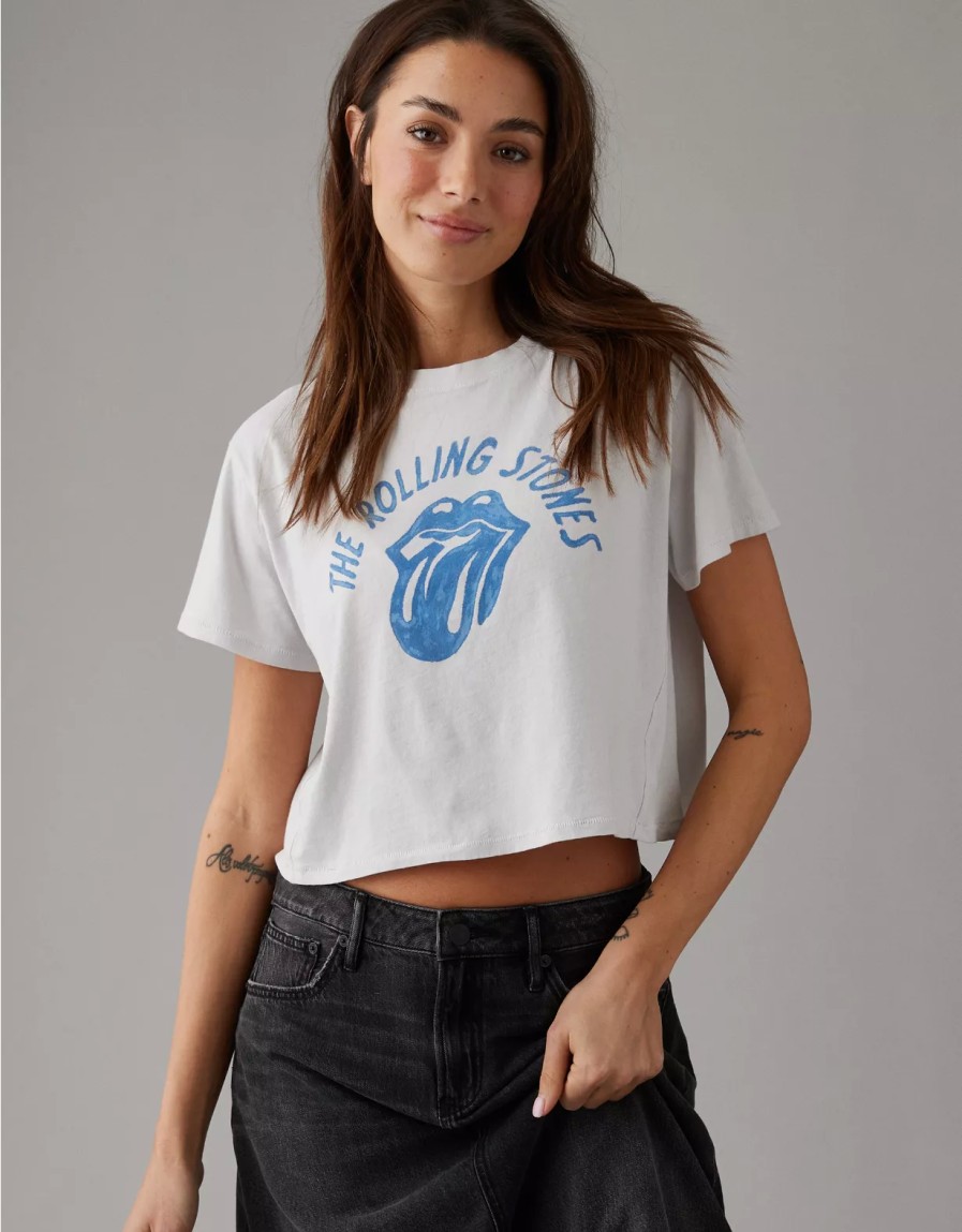 Women American Eagle | Ae Cropped Rolling Stones Graphic Tee