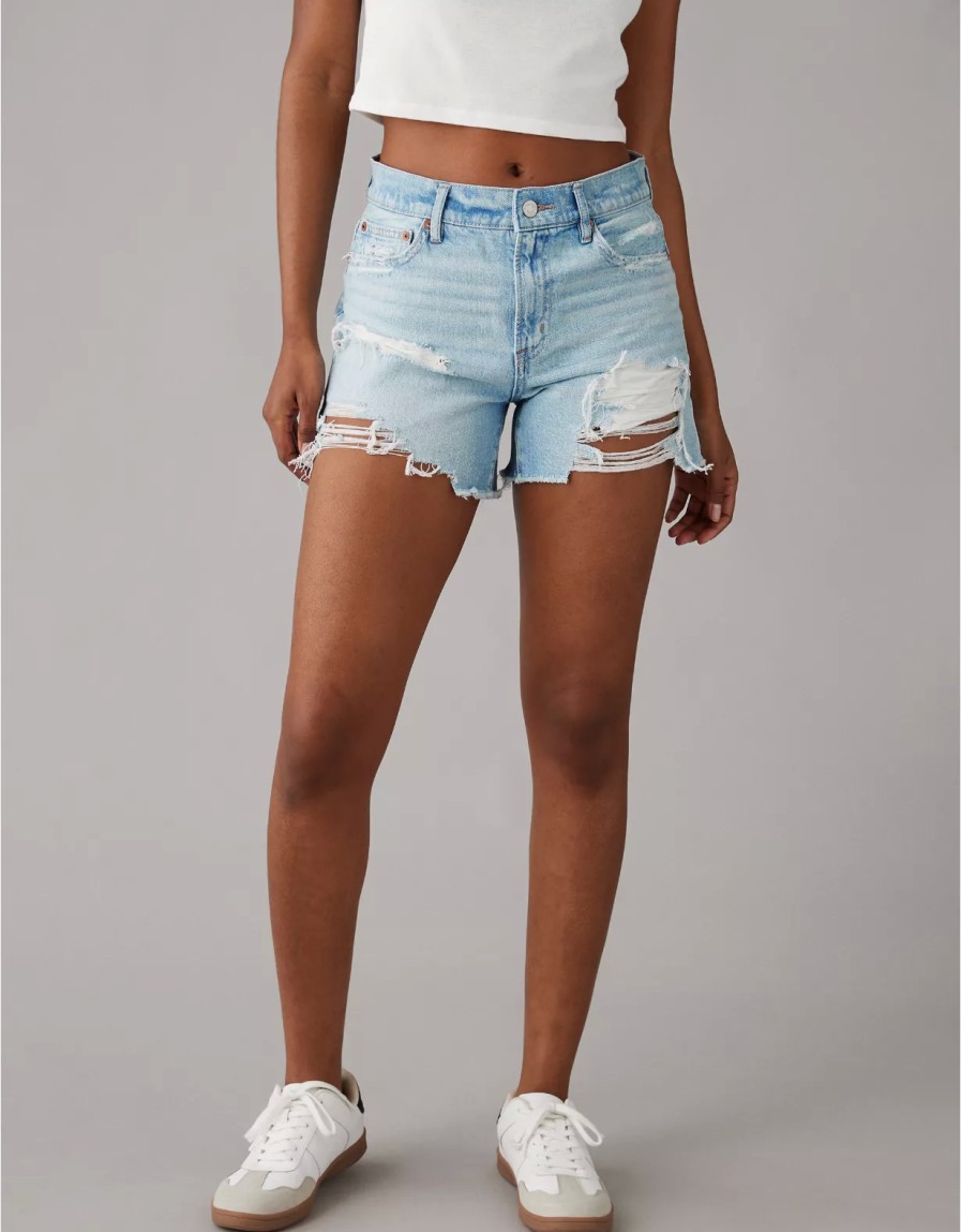 Women American Eagle | Ae Strigid 4" Perfect Ripped Denim Short