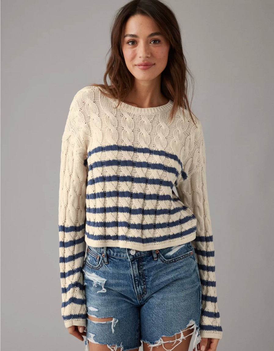 Women American Eagle | Ae Cropped Cable-Knit Sweater