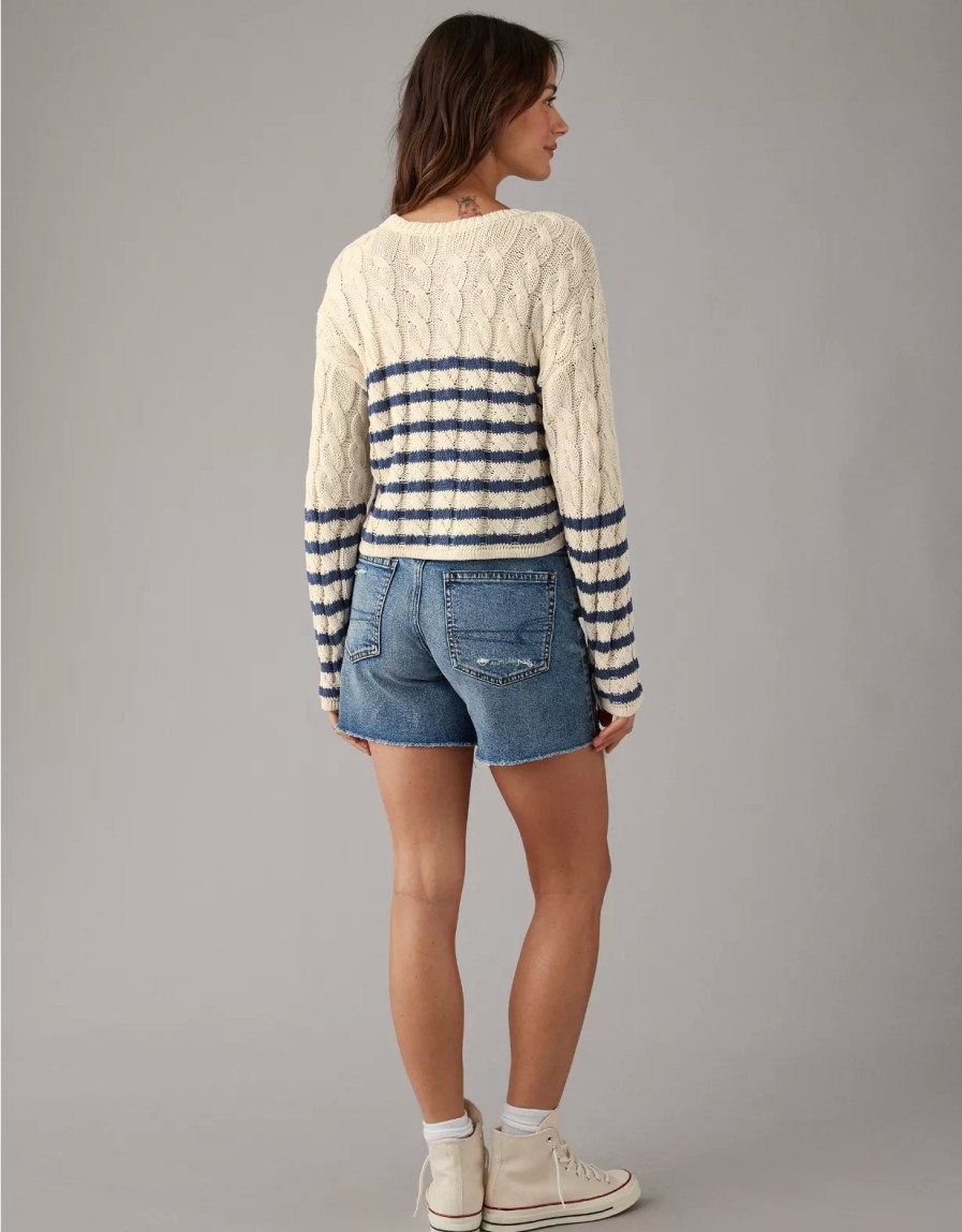 Women American Eagle | Ae Cropped Cable-Knit Sweater