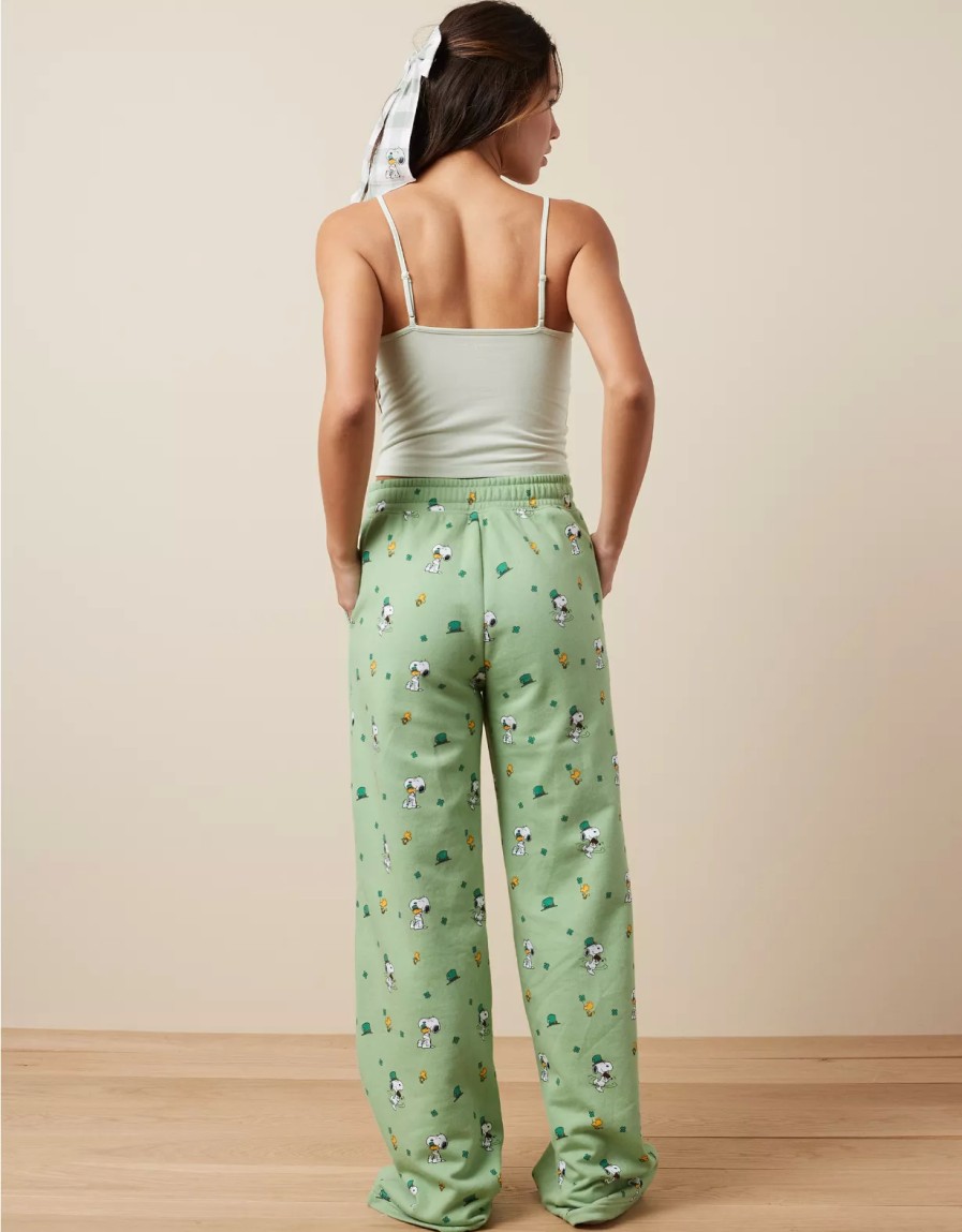 Women American Eagle | Ae Peanuts St. Patrick'S Day Fleece Pj Pant