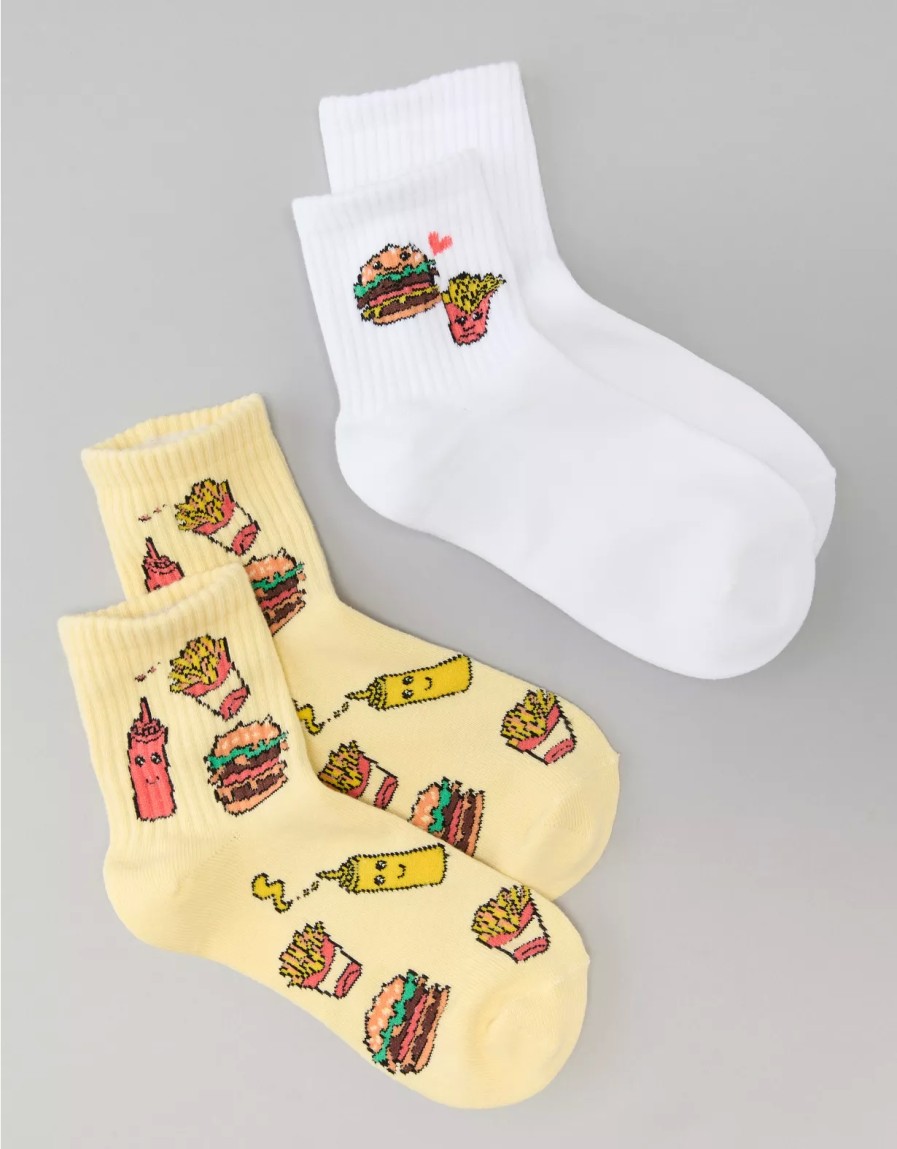 Women American Eagle | Ae Burgers & Fries Boyfriend Socks 2-Pack