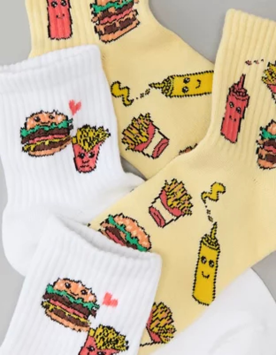 Women American Eagle | Ae Burgers & Fries Boyfriend Socks 2-Pack