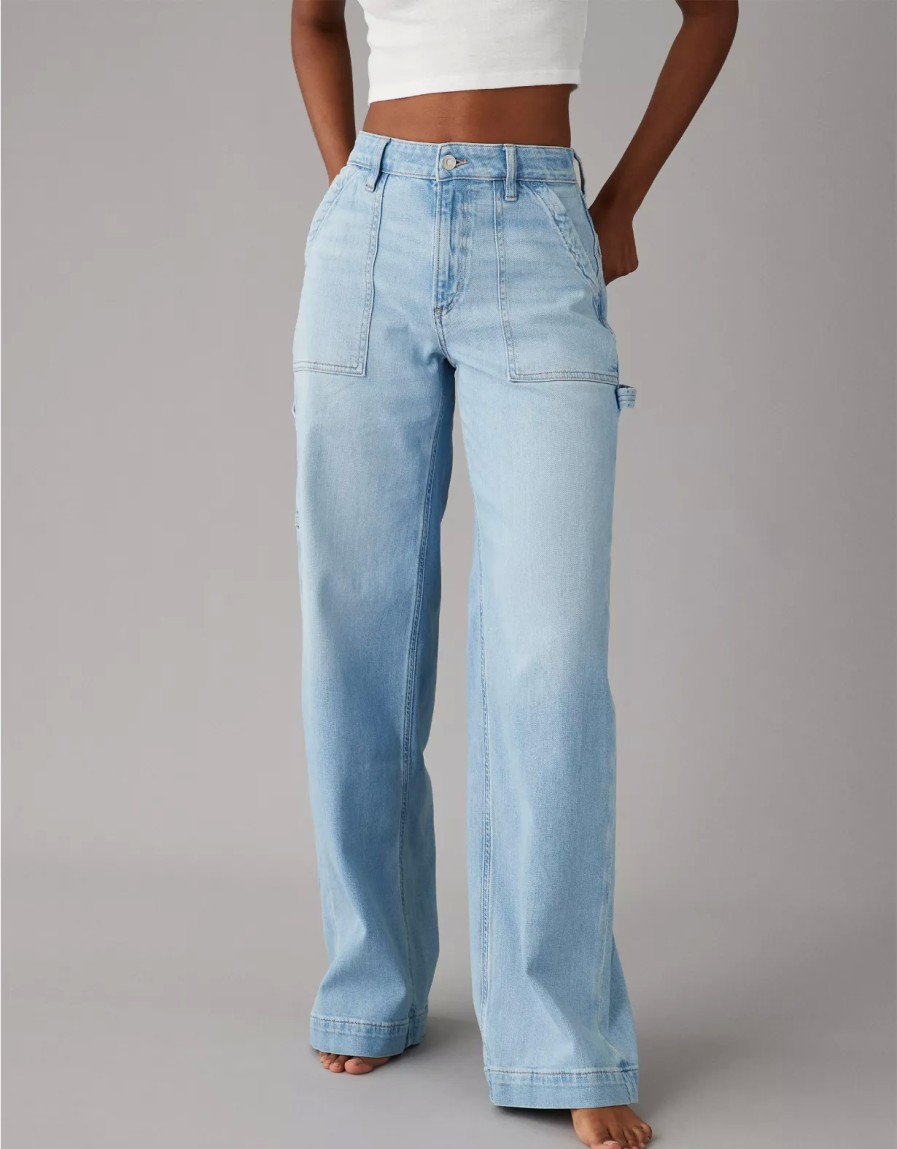 Women American Eagle | Ae Dreamy Drape Stretch Super High-Waisted Baggy Wide-Leg Jean