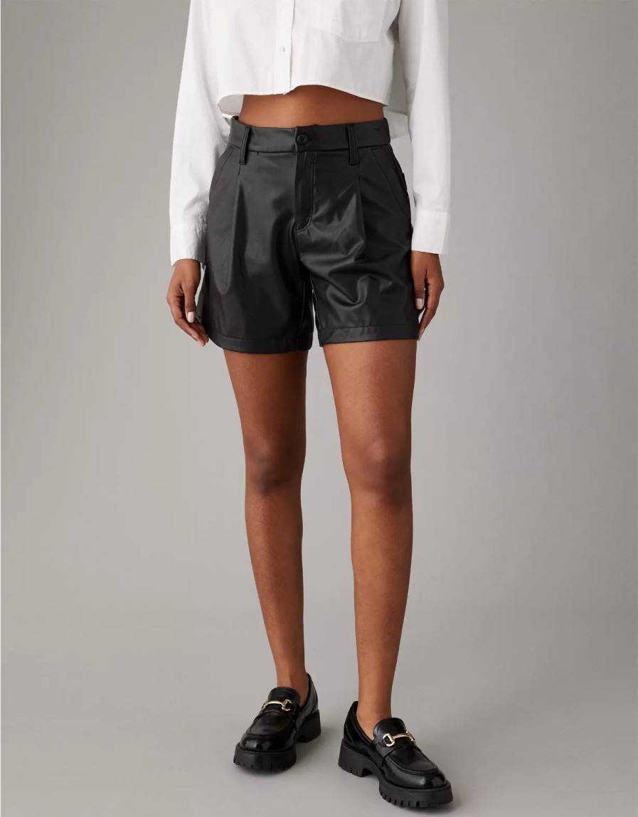 Women American Eagle | Ae High-Waisted Baggy Vegan Leather Trouser Short