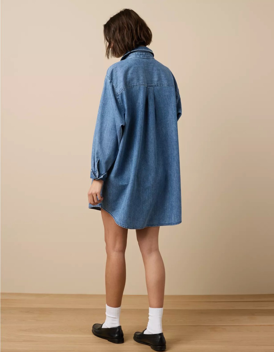 Women American Eagle | Ae Dreamy Drape Long-Sleeve Shirt Dress