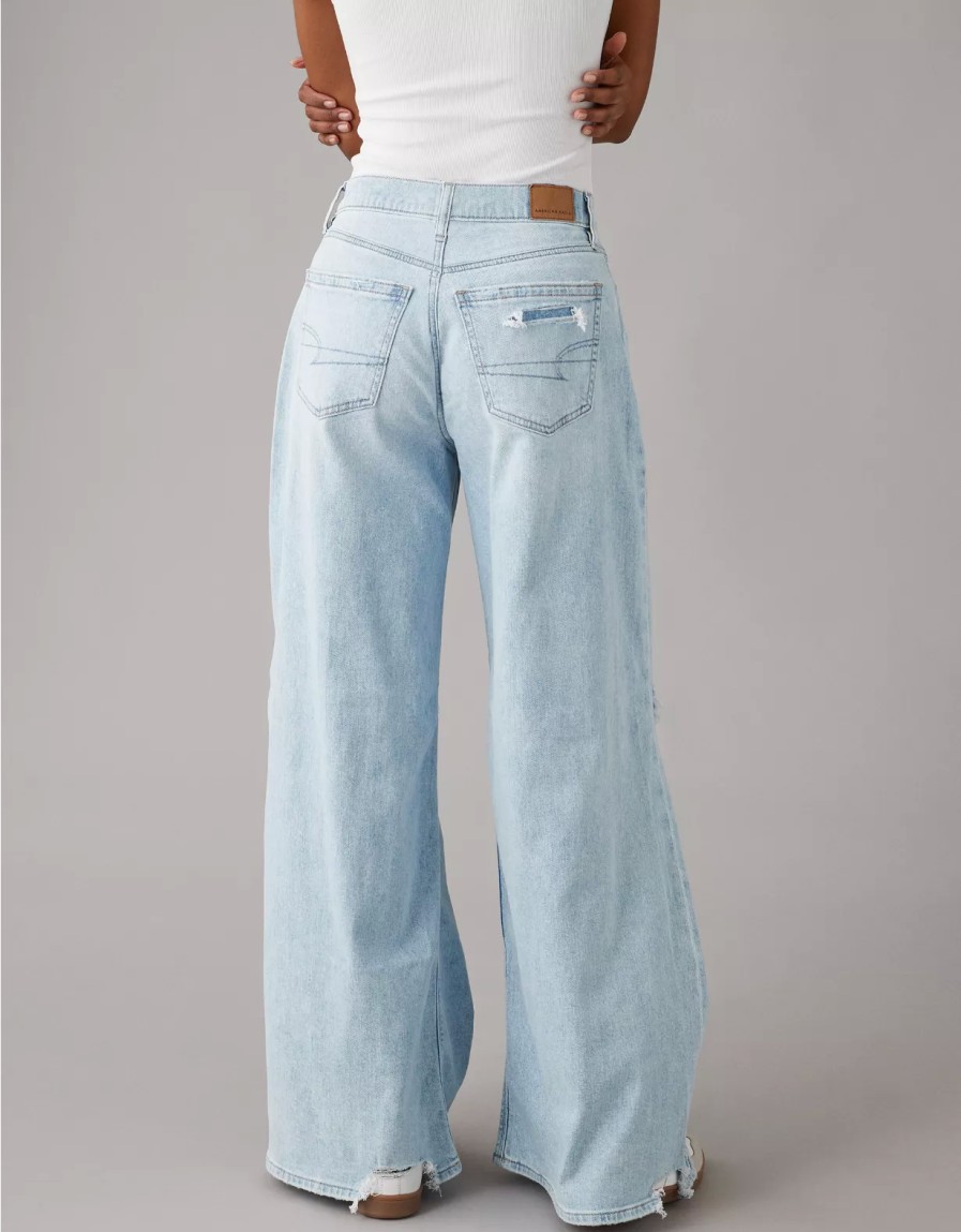 Women American Eagle | Ae Dreamy Drape Stretch Super High-Waisted Baggy Ultra Wide-Leg Ripped Jean