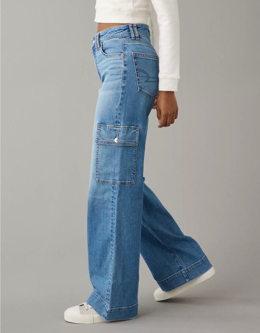 Women American Eagle | Ae Dreamy Drape Stretch Super High-Waisted Cargo Baggy Wide-Leg Jean