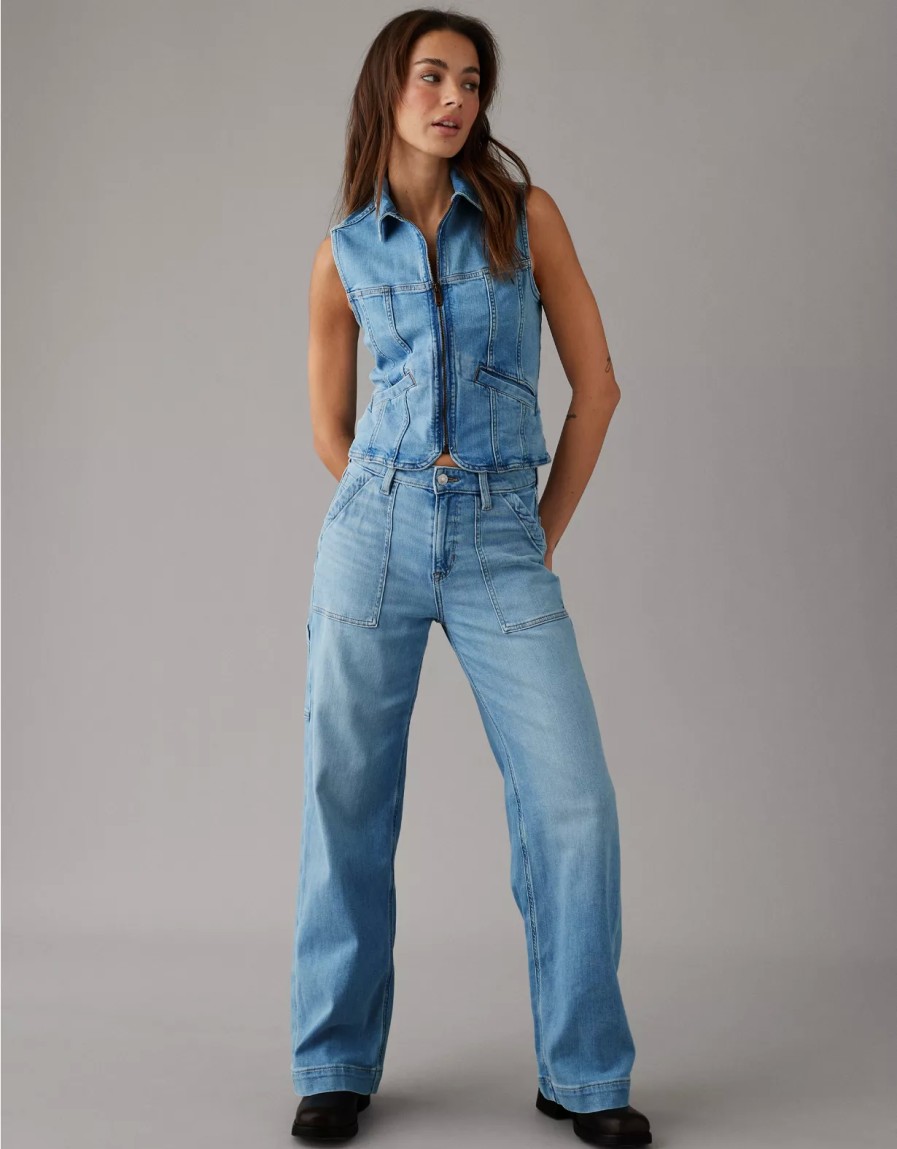 Women American Eagle | Ae Collared Utility Denim Vest