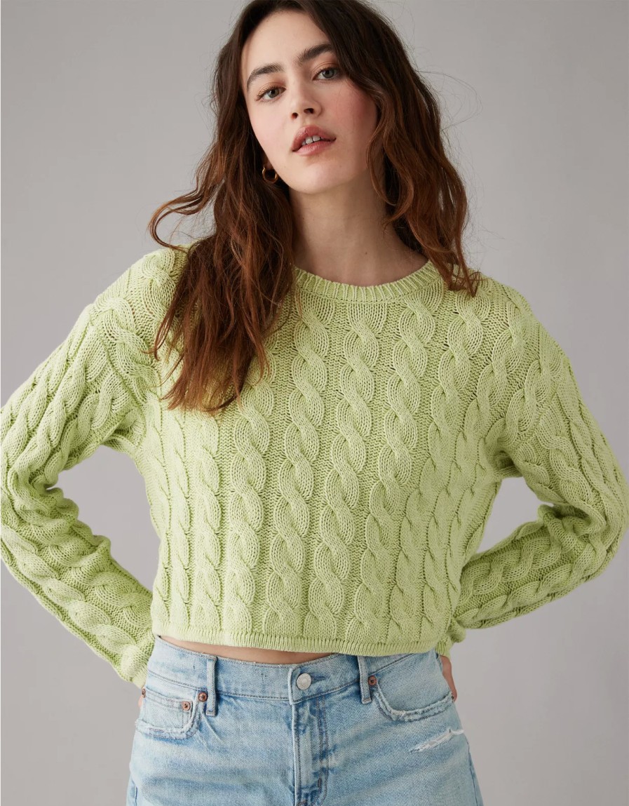 Women American Eagle | Ae Cropped Cable-Knit Sweater