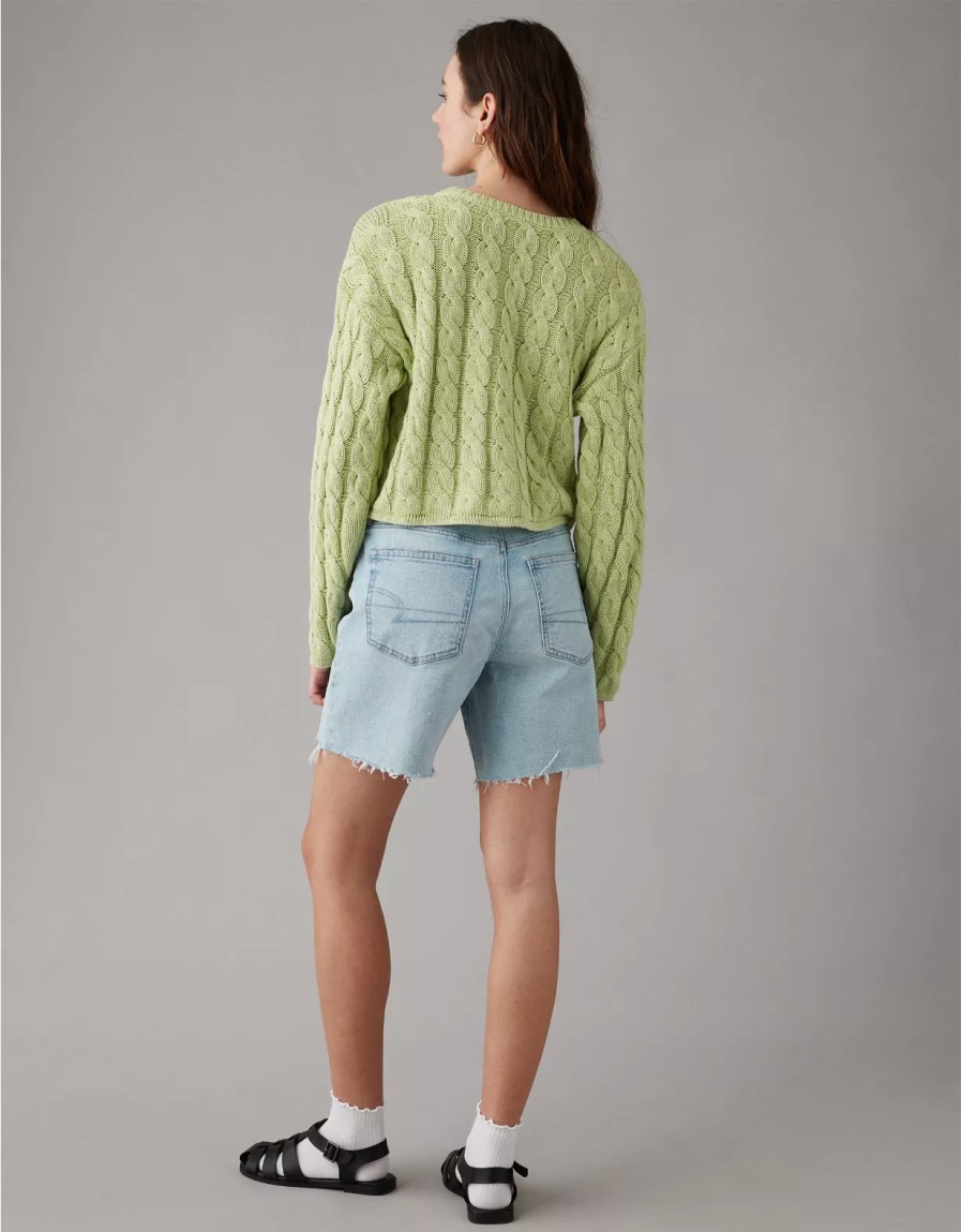 Women American Eagle | Ae Cropped Cable-Knit Sweater