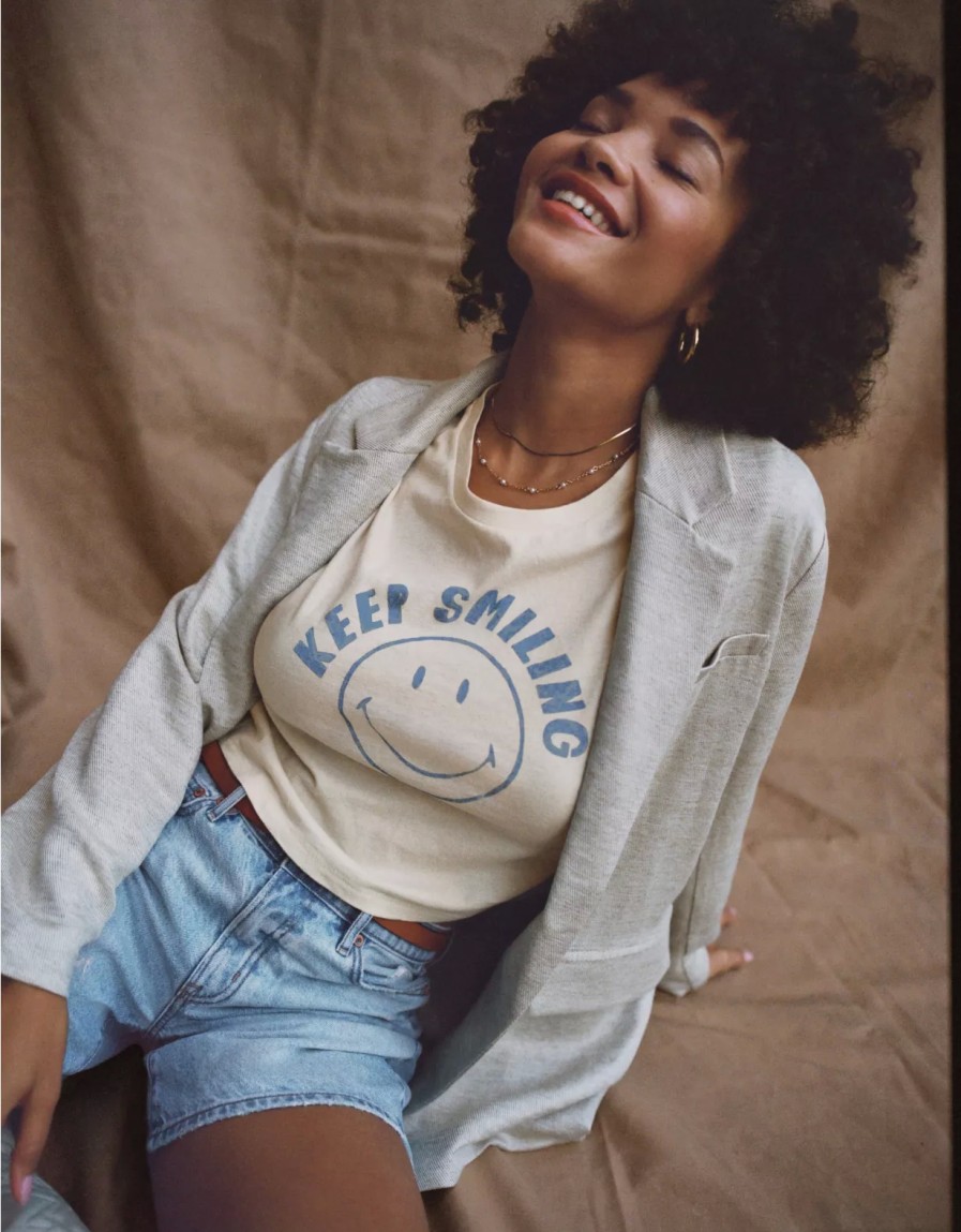 Women American Eagle | Ae Cropped Smiley Graphic Tee