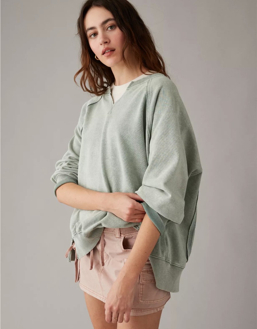 Women American Eagle | Ae Big Hug Oversized Notch Neck Sweatshirt