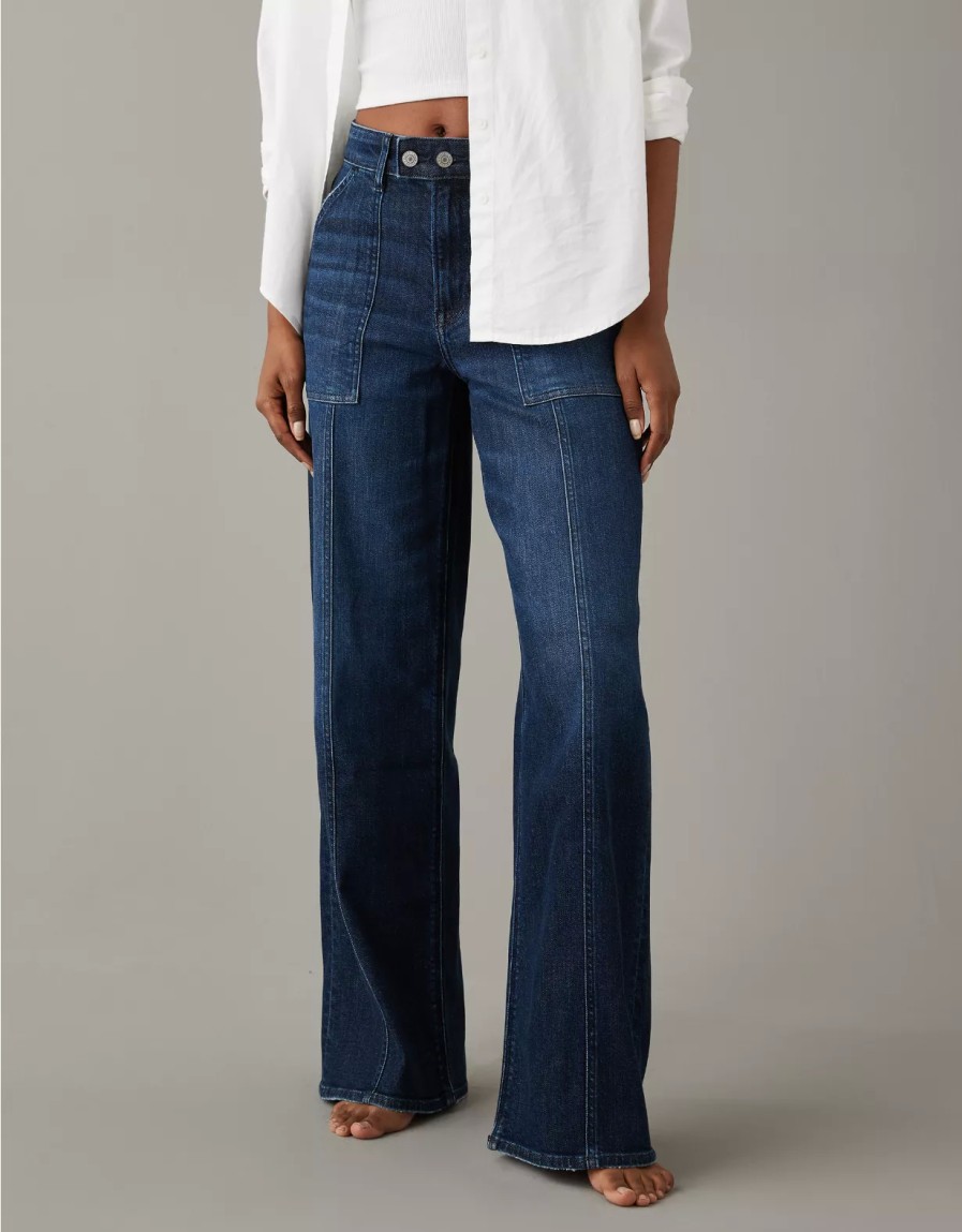 Women American Eagle | Ae Dreamy Drape Stretch Super High-Waisted Baggy Wide-Leg Jean