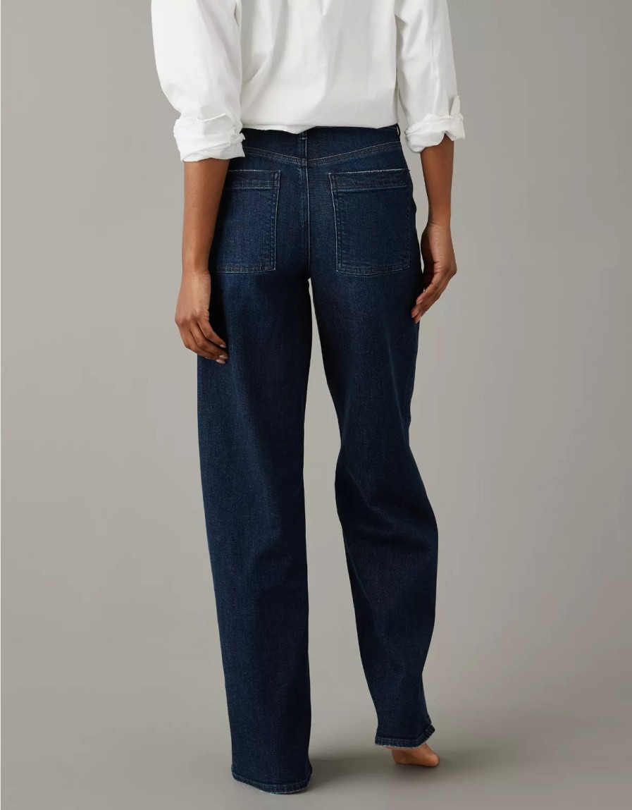 Women American Eagle | Ae Dreamy Drape Stretch Super High-Waisted Baggy Wide-Leg Jean