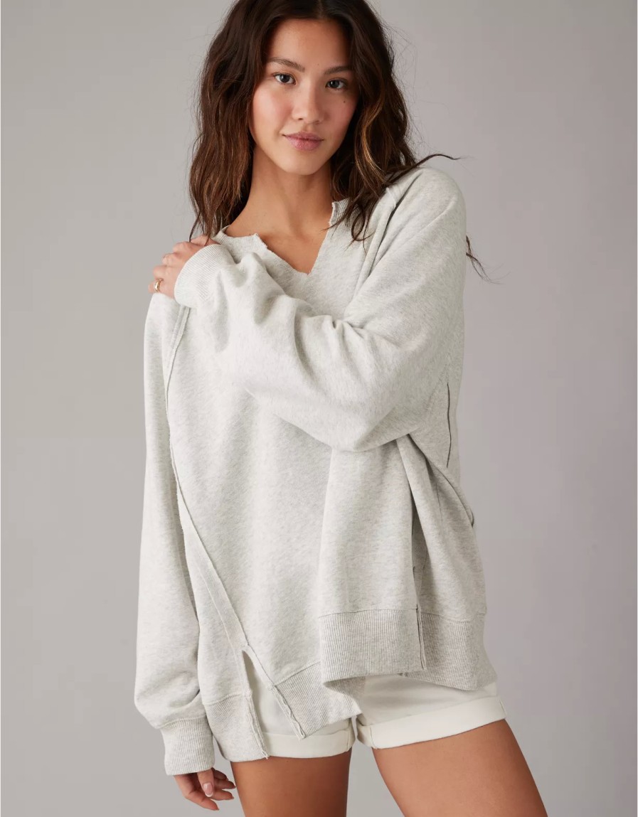 Women American Eagle | Ae Big Hug Oversized Notch Neck Sweatshirt