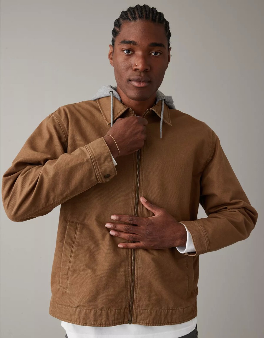 Men American Eagle | Ae Fleece Hooded Workwear Jacket