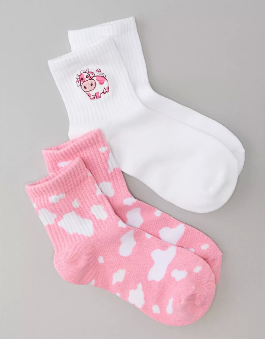 Women American Eagle | Ae Cow Boyfriend Socks 2-Pack