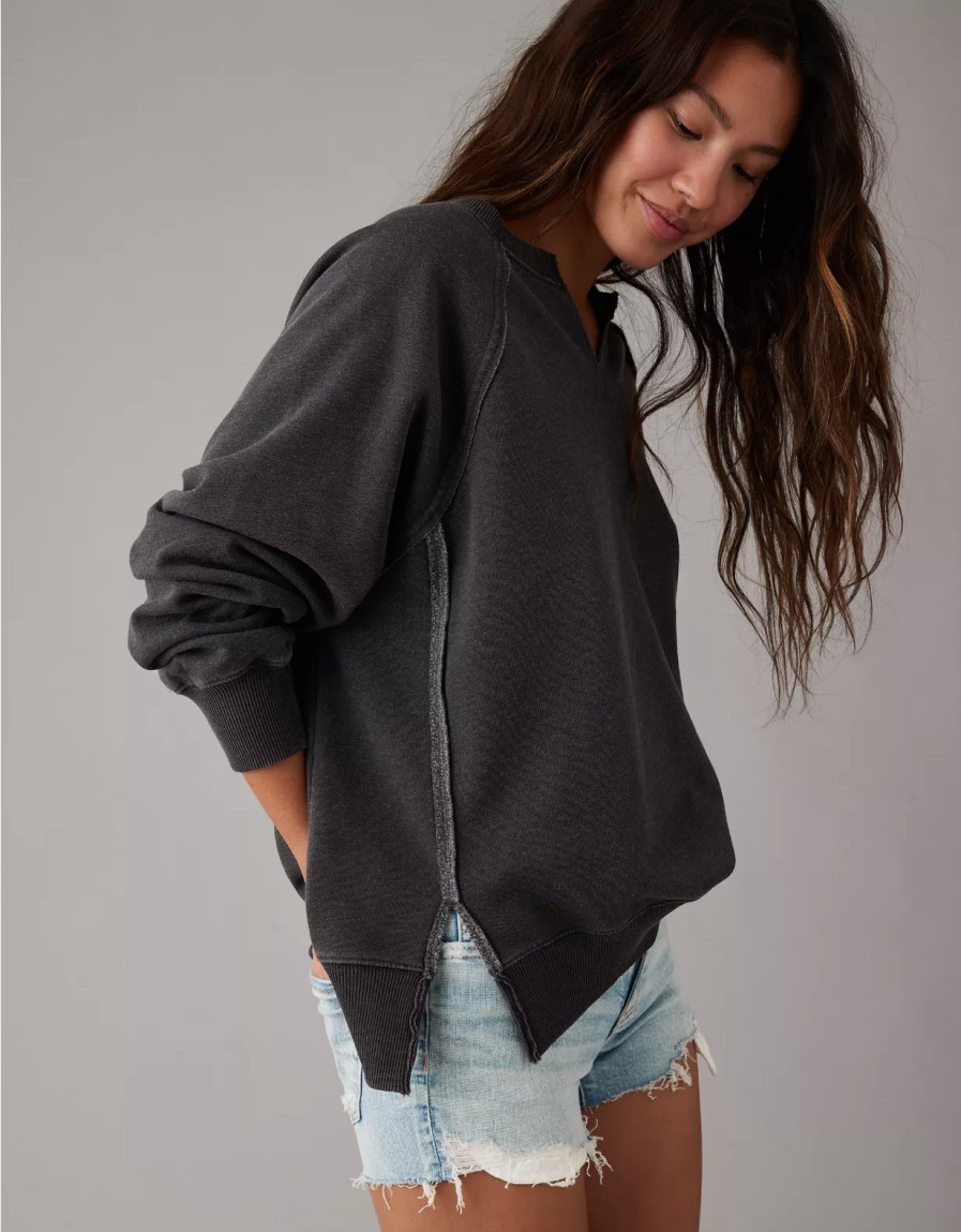 Women American Eagle | Ae Big Hug Oversized Notch Neck Sweatshirt