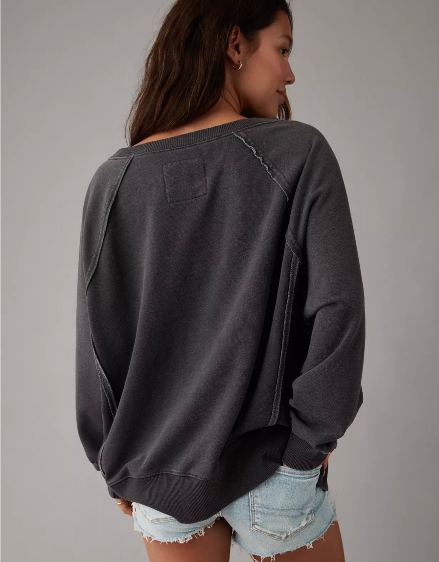 Women American Eagle | Ae Big Hug Oversized Notch Neck Sweatshirt