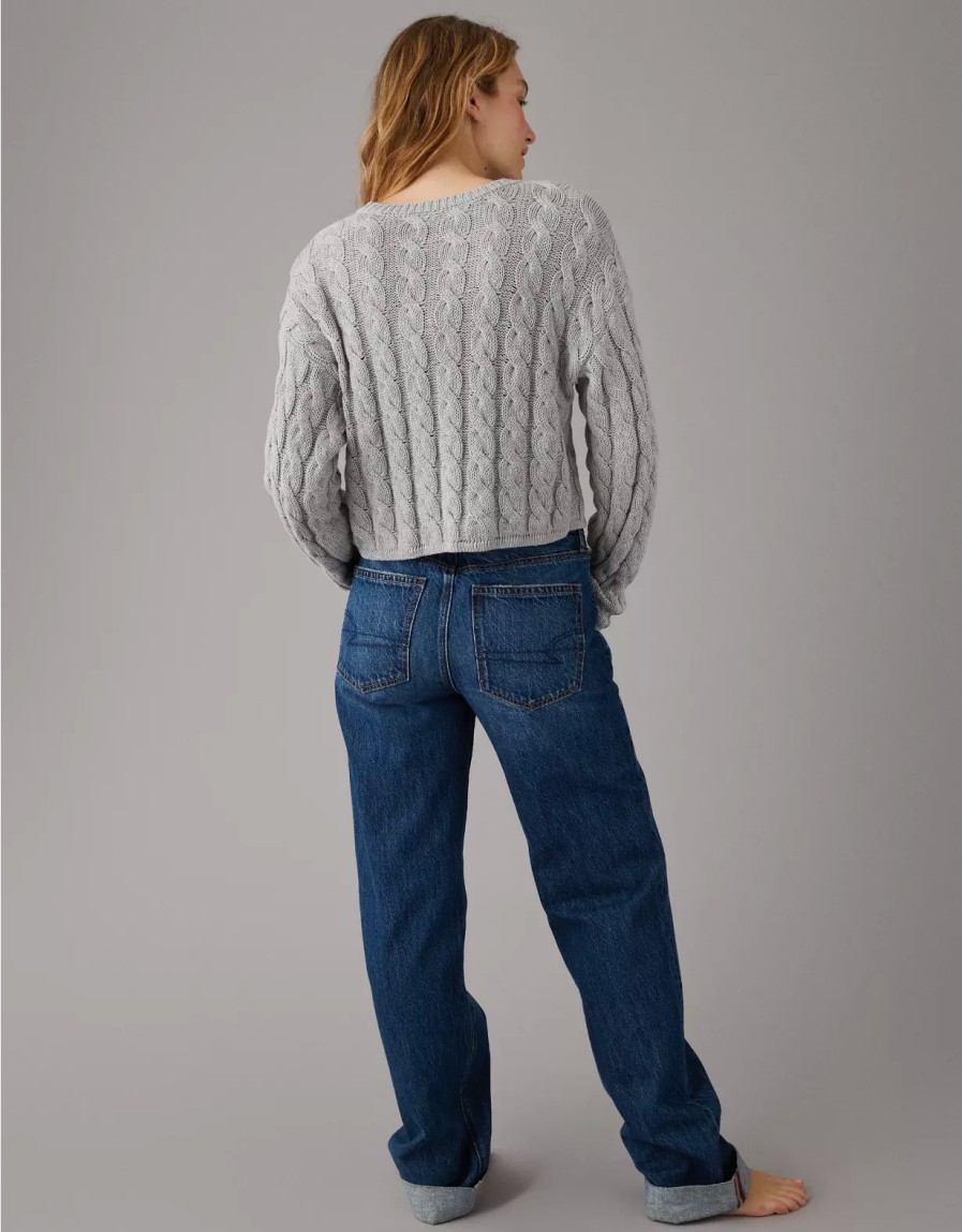 Women American Eagle | Ae Cropped Cable-Knit Sweater