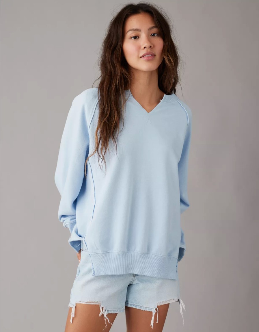 Women American Eagle | Ae Big Hug Oversized Notch Neck Sweatshirt