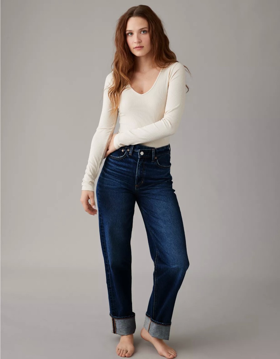 Women American Eagle | Ae Long-Sleeve V-Neck Bodysuit