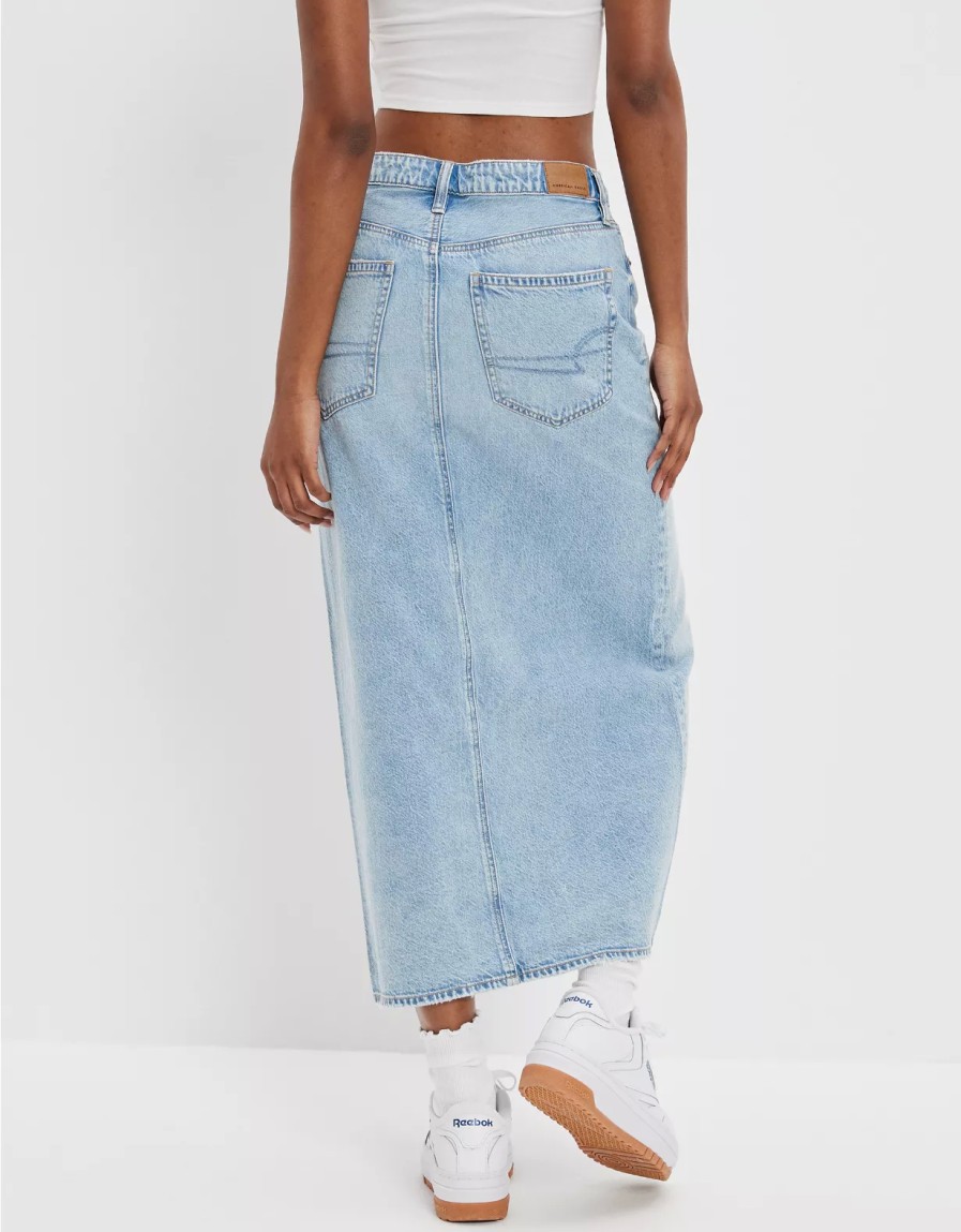 Women American Eagle | Ae Dreamy Drape Low-Rise Denim Maxi Skirt