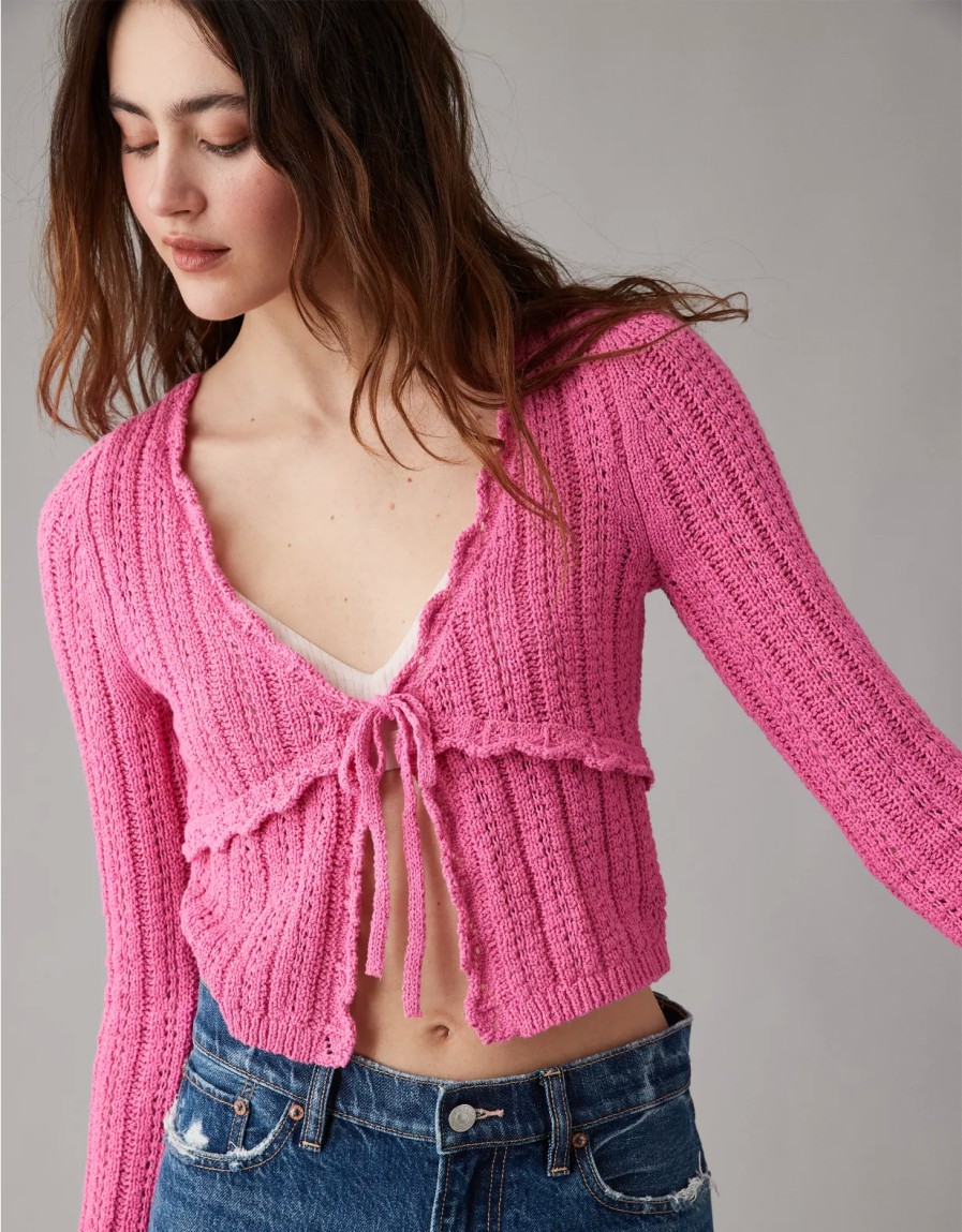 Women American Eagle | Ae Crochet Tie-Front Cardigan