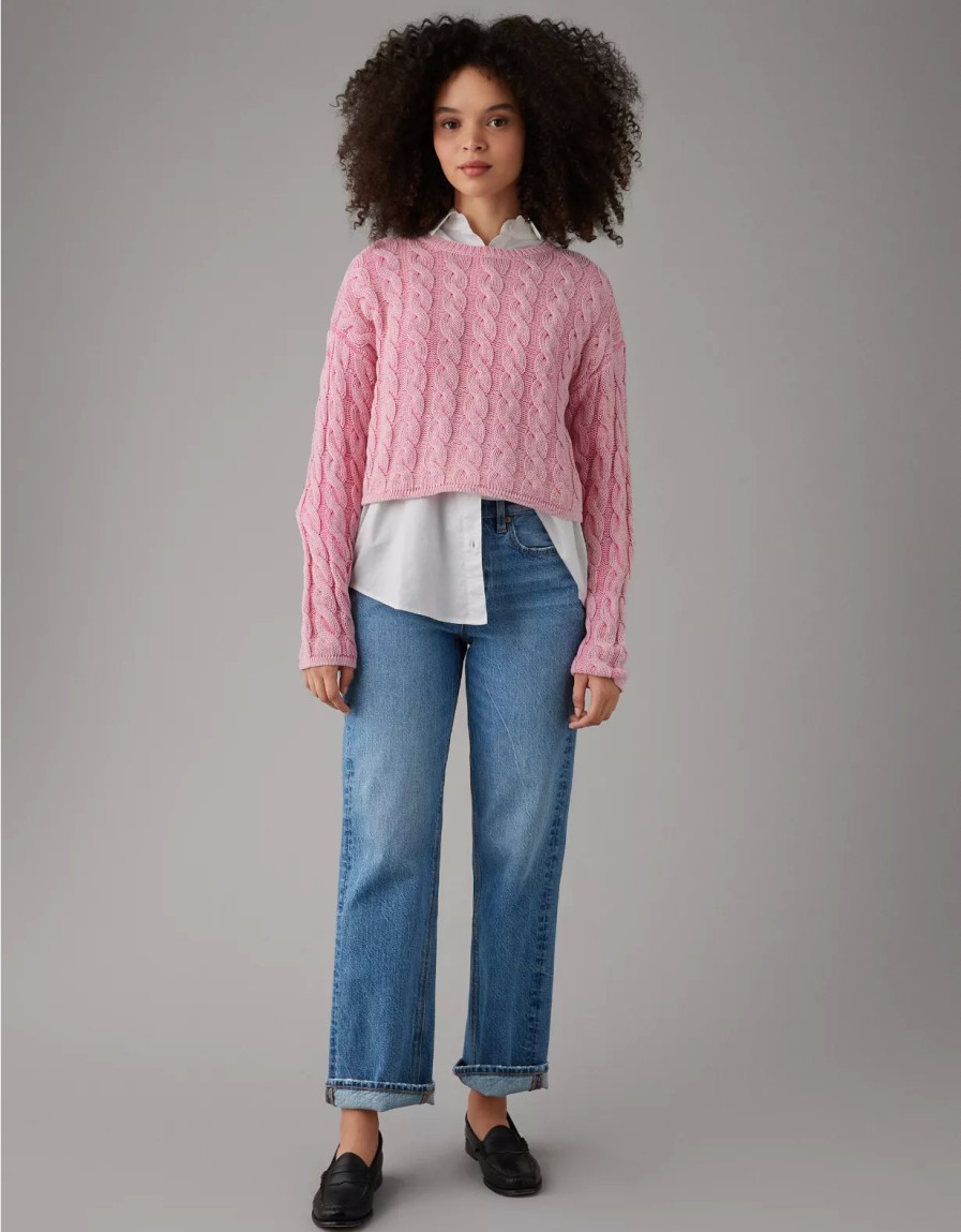 Women American Eagle | Ae Cropped Cable-Knit Sweater