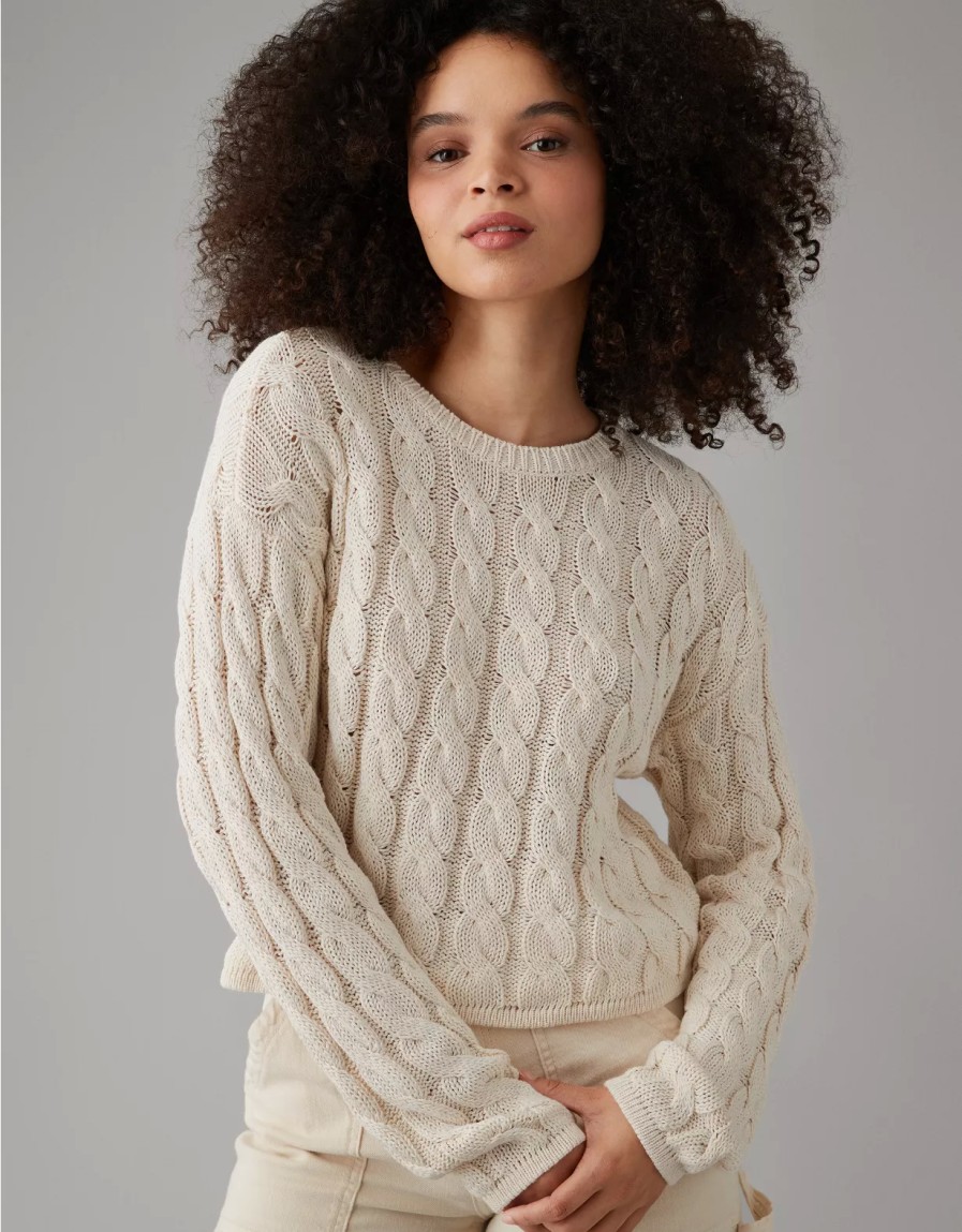 Women American Eagle | Ae Cropped Cable-Knit Sweater