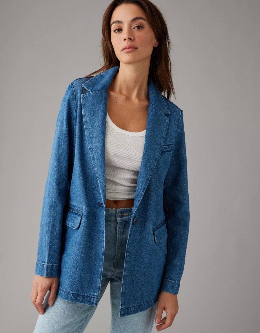 Women American Eagle | Ae Oversized Denim Blazer