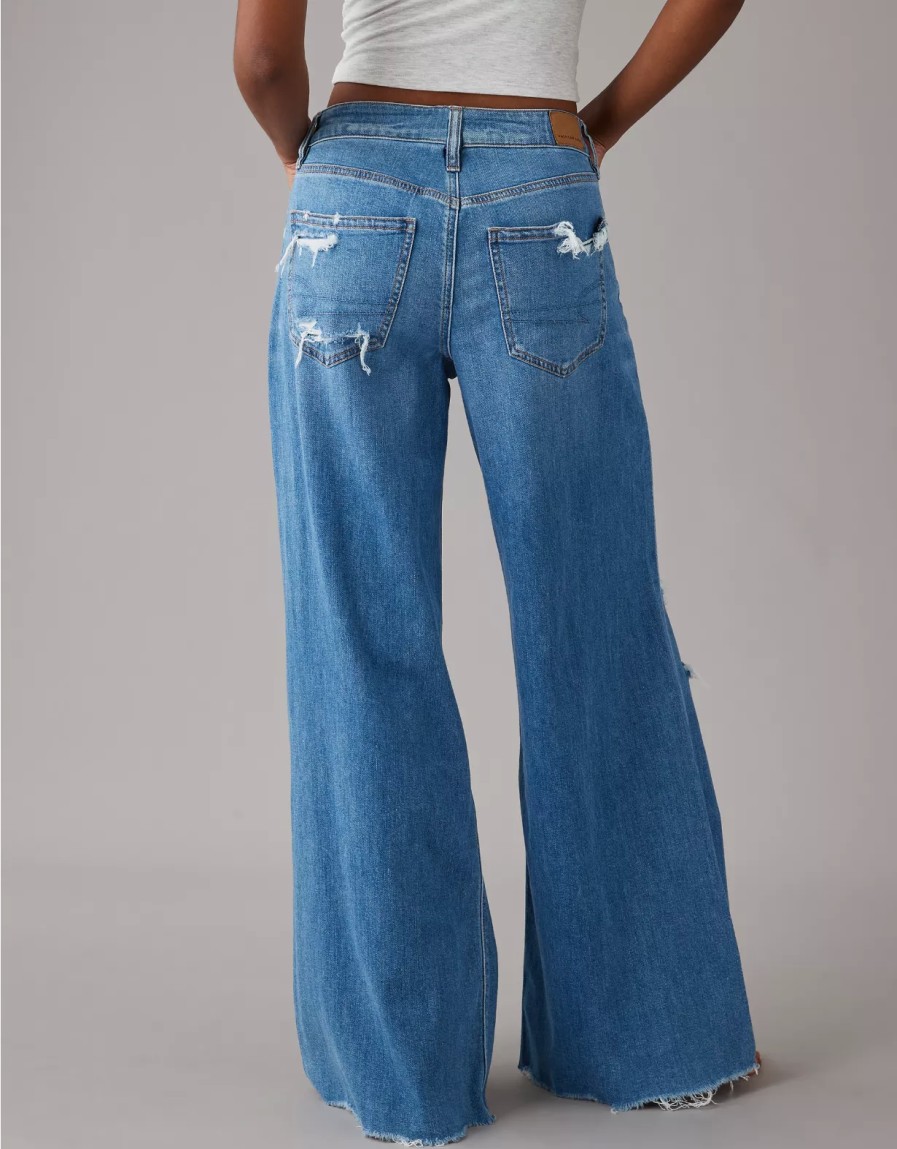 Women American Eagle | Ae Dreamy Drape Stretch Super High-Waisted Baggy Ultra Wide-Leg Ripped Jean