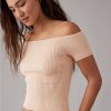 Women American Eagle | Ae Cropped Ribbed Off-The-Shoulder Top