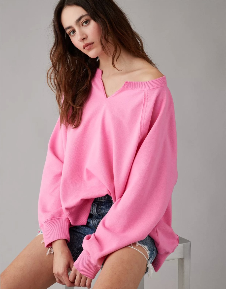 Women American Eagle | Ae Big Hug Oversized Notch Neck Sweatshirt